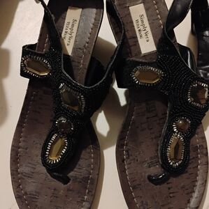 Simply Vera Black Beaded Wedge Sandals
